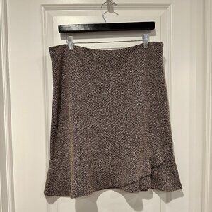 Express Chocolate Brown Speckled Knit Skirt w/Flutter Hem, Size L